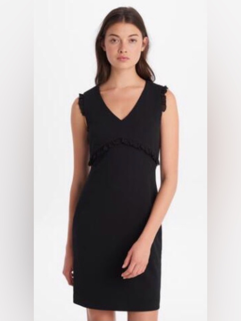 Karl Lagerfeld- Classic Black V-Neck Ruffle accent little black dress